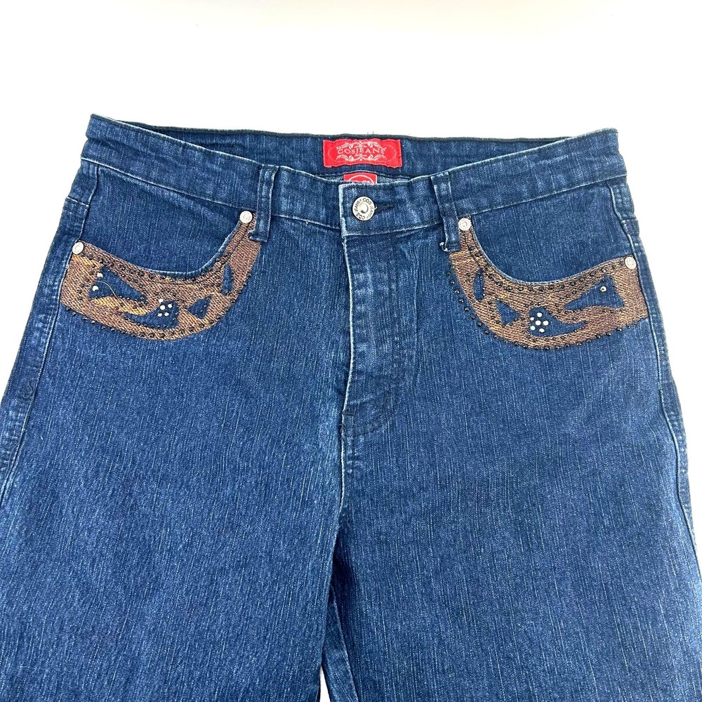 Cosjeans Womens Blue Embellished Rhinestone Ramie Blend Capri Jeans Size 12